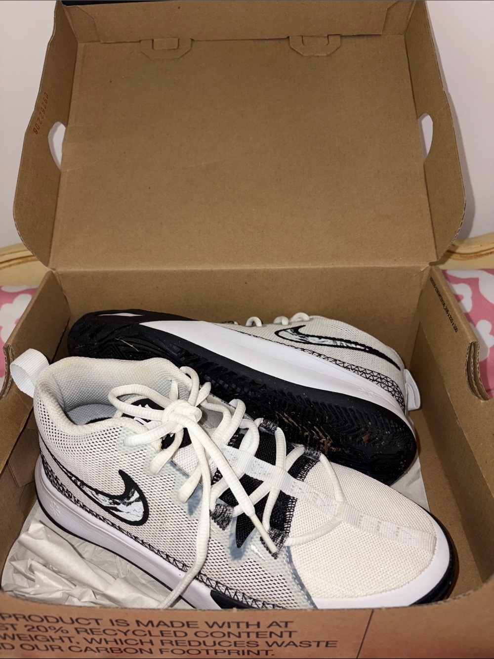 Nike Kids White and Black Mesh Lace-Up Sneakers